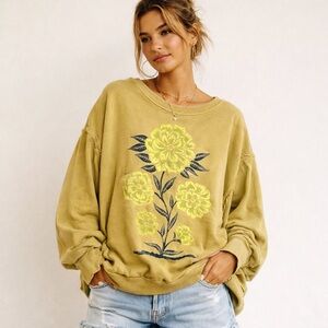We The Free Camden Pullover XS Oversized Graphic Sweatshirt Boho Slouchy